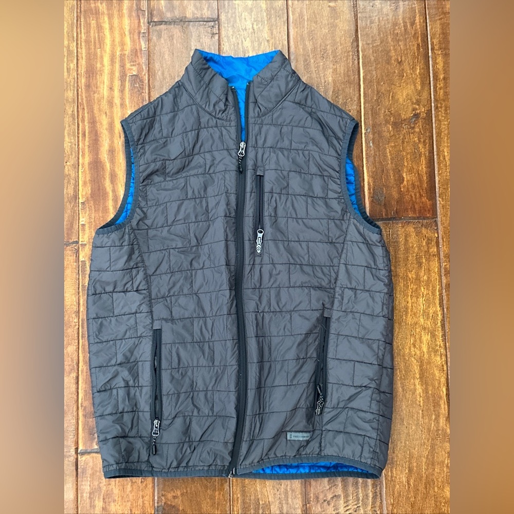 Free Country Down Puffer Vest Men's Large Grey Full Zip Pockets Warm Insulated